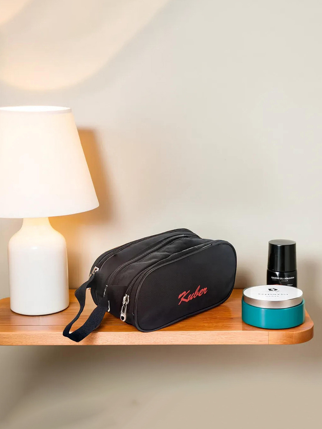 Kuber Industries Black Rexine Toiletry Pouch With Carrying Strap