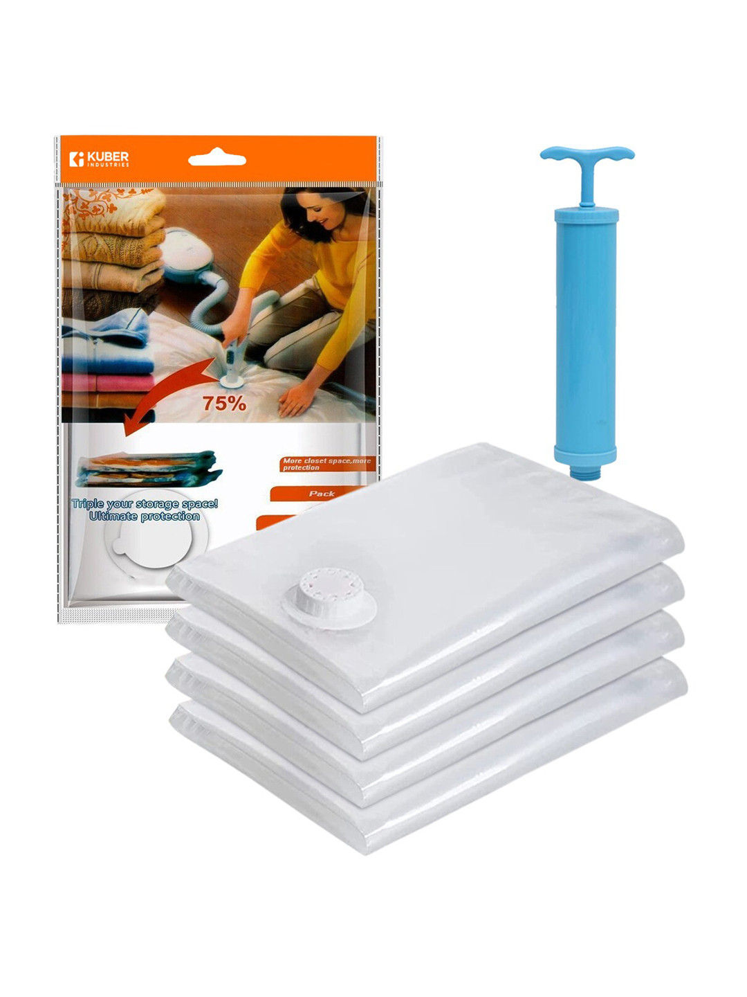 Kuber Industries Transparent 4 Pieces Vacuum Storage Bags With Hand Pump