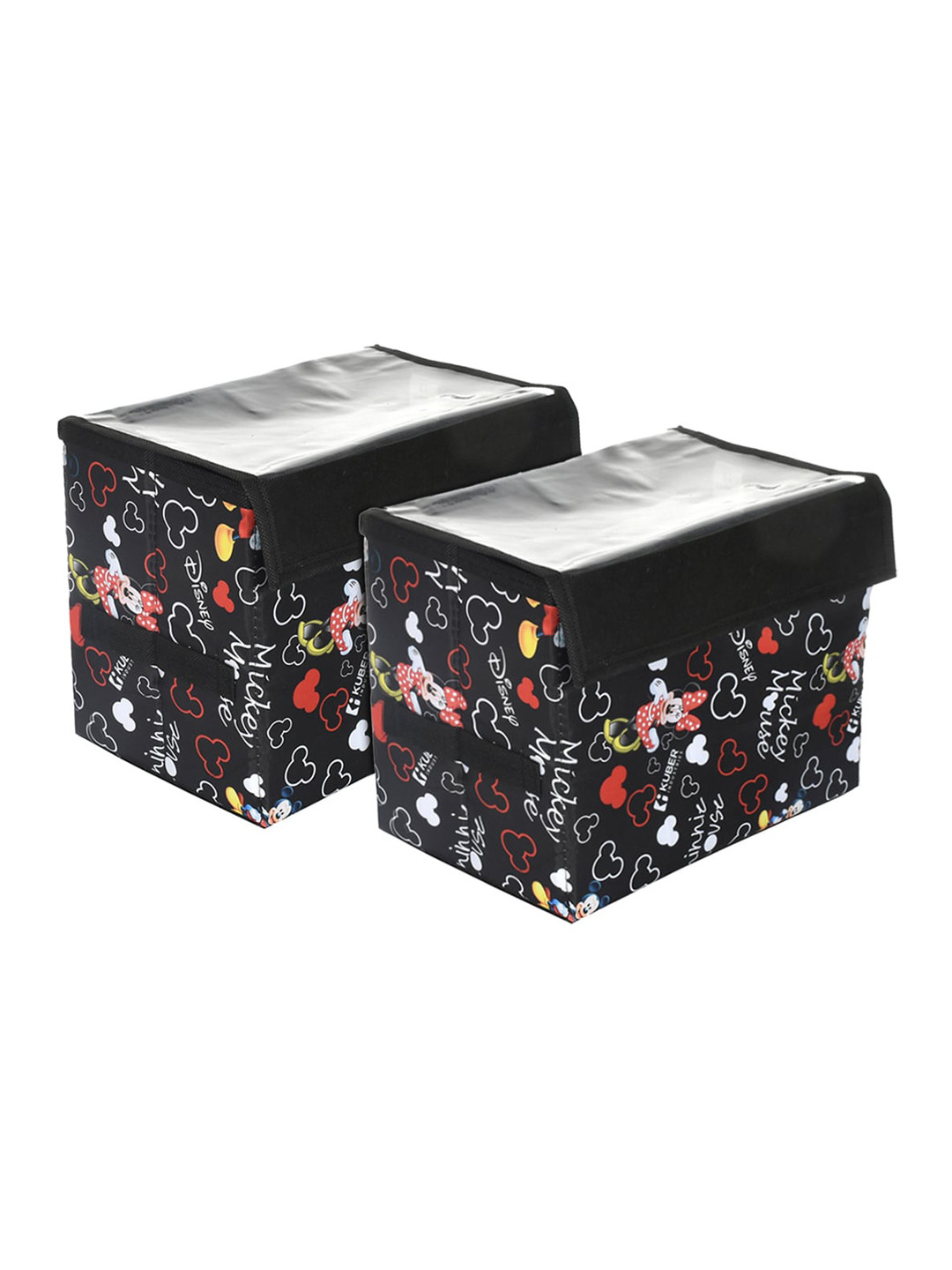 Kuber Industries Black & White 2Pc Disney Minnie Storage Box With Transparent Lid & Handle