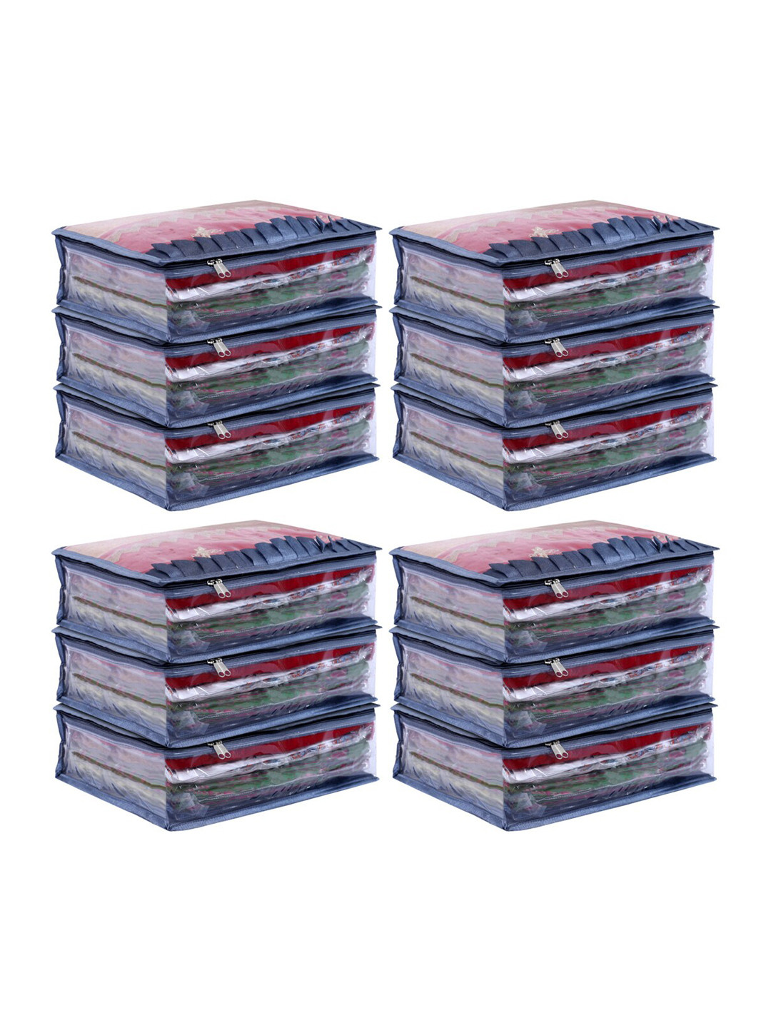 Kuber Industries Grey 12 Pcs Satin Water Resistant & Foldable Saree Cover With Zipper