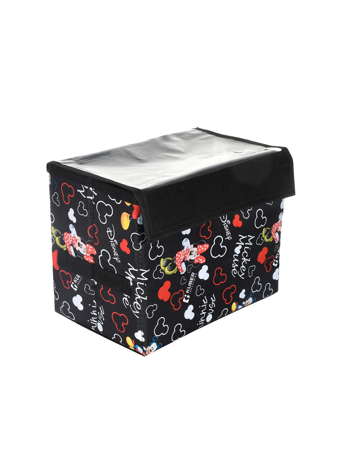 Kuber Industries Black & Red Disney Minnie Printed Storage Organizer Box With Transparent Lid & Handle