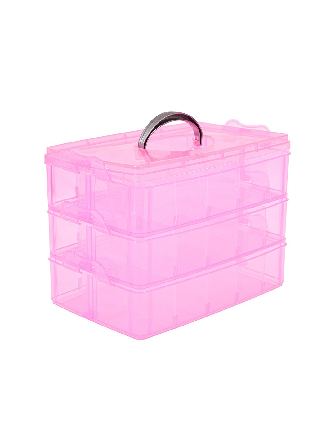 Kuber Industries Pink 3-Tier Beads Detachable Storage Box