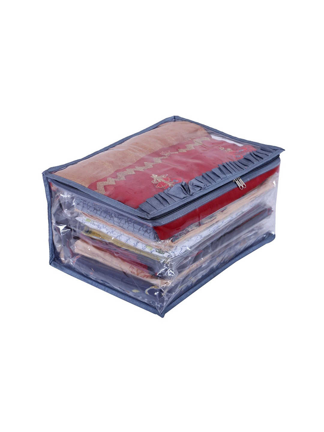 Kuber Industries Grey Satin Water Resistant & Foldable Saree Organizer With Zipper