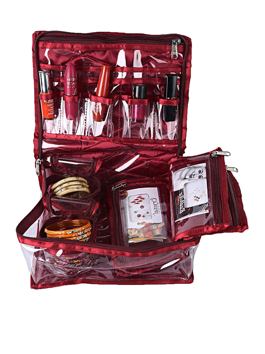 Kuber Industries Carry 2-Pcs Maroon Laminated Jewellery Organizer With 4 Pouches