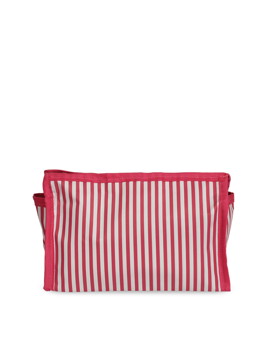 Kuber Industries Pink & White Striped PVC Toiletry Bag For Home & Travelling With 3 Main Zipper