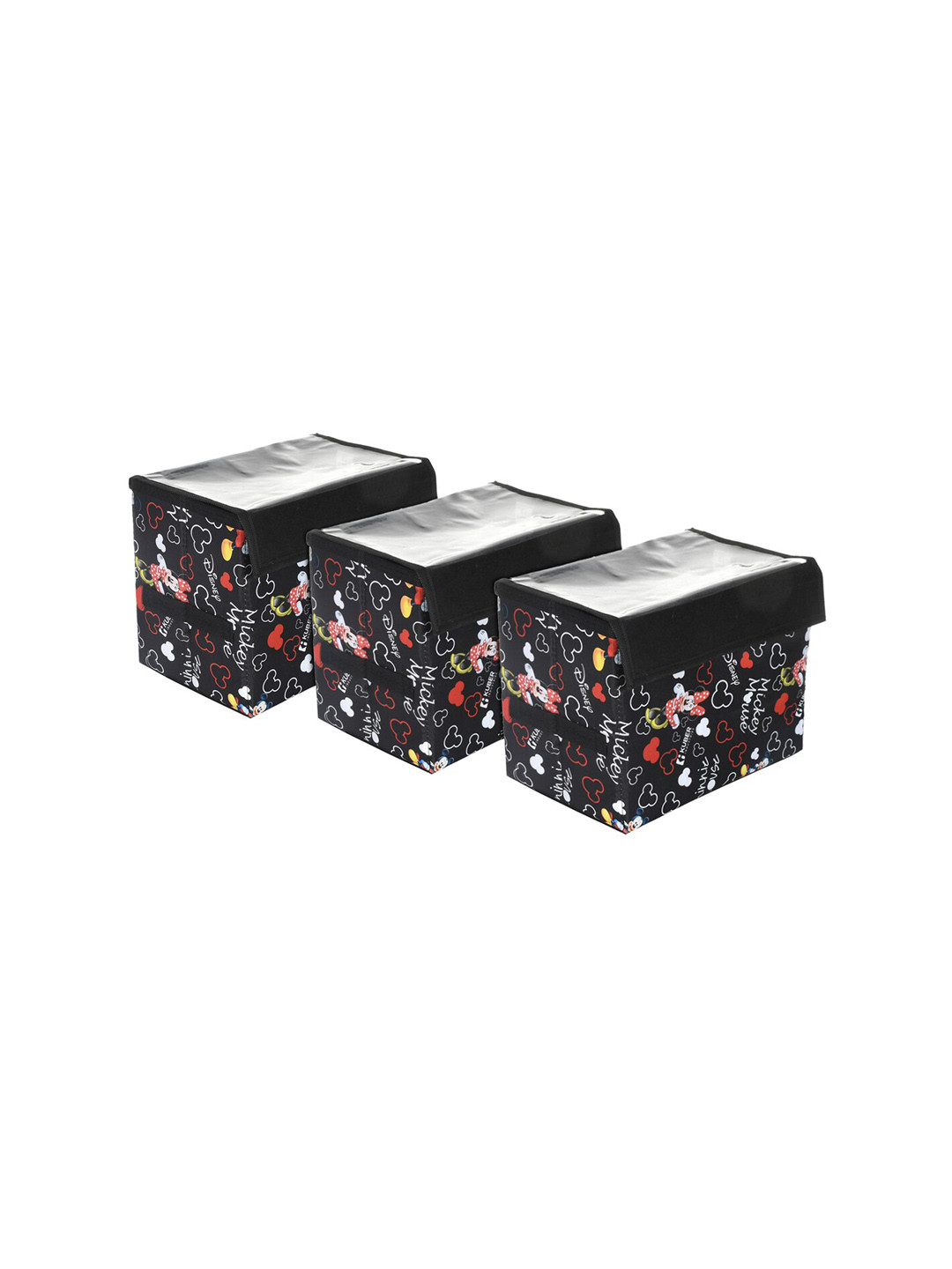 Kuber Industries Black & Red 3 Pcs Minnie Printed Storage Organizer With Lid
