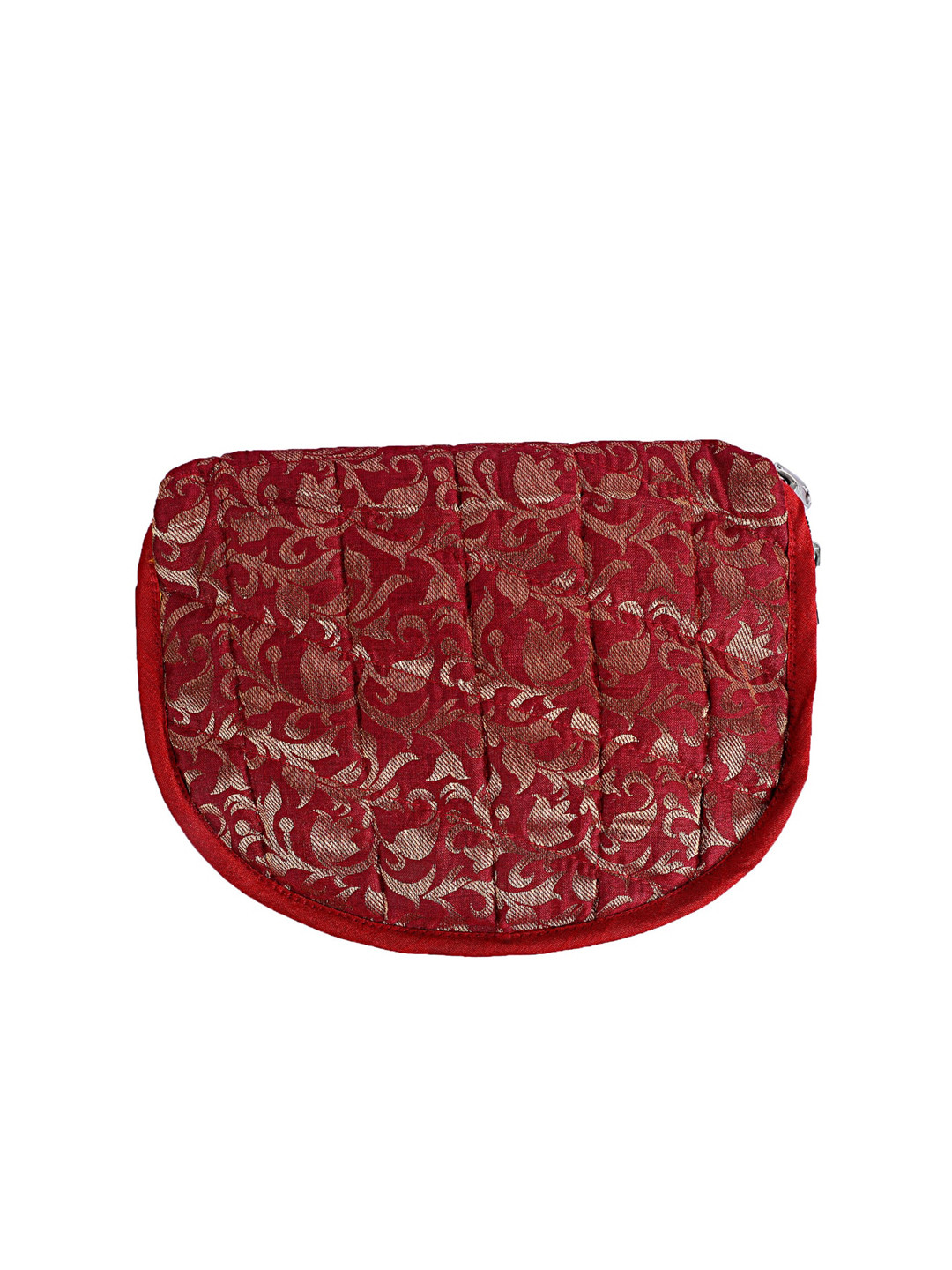 Kuber Industries Red Jacquard Print Jewellery Organizer With Zipper Closure