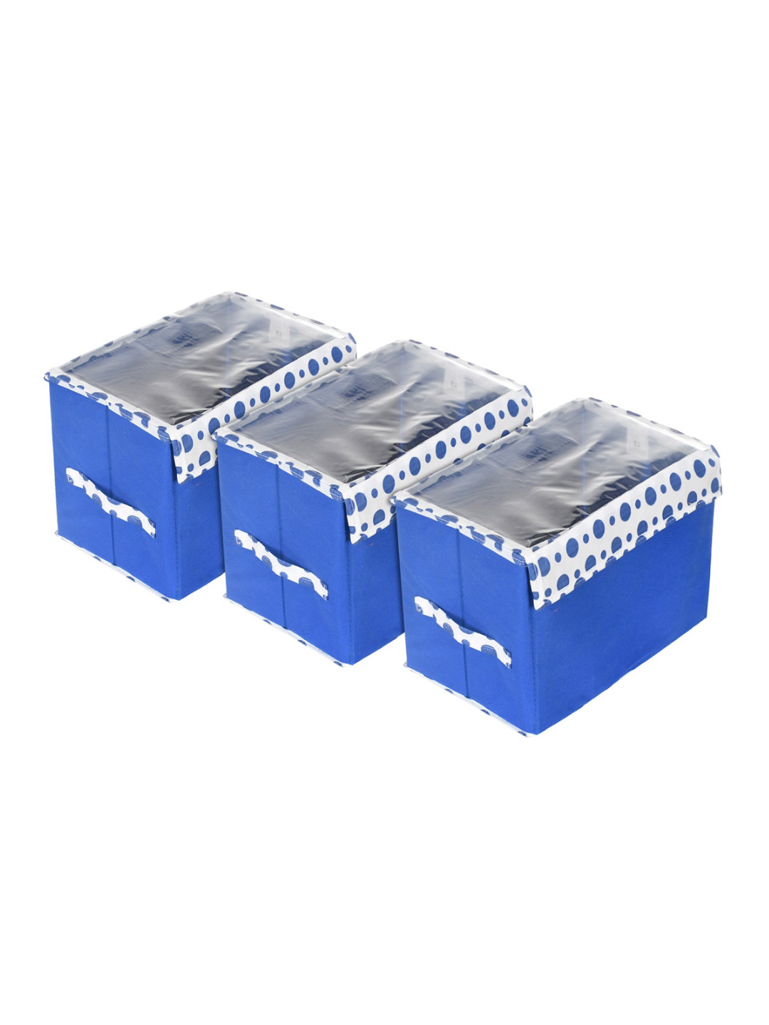 Kuber Industries Blue & White 3 Pcs Printed Foldable Storage Organiser With Lid