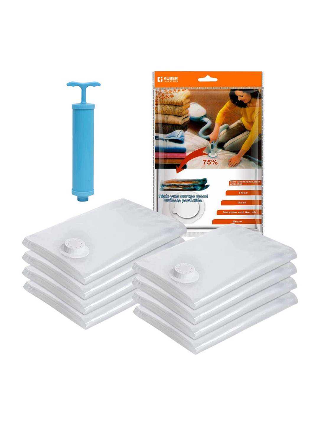 Kuber Industries Transparent 8 Pcs Vacuum Storage Organisers With Hand Pump