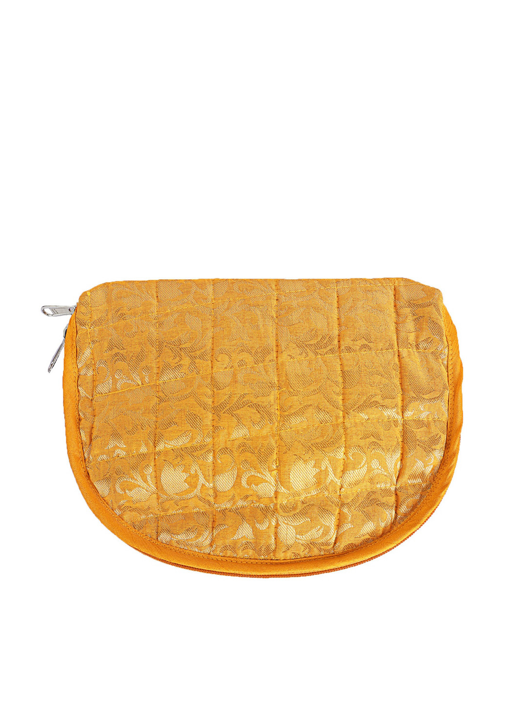 Kuber Industries Yellow & Gold Jacquard Print Jewellery Organizer With Zipper Closure
