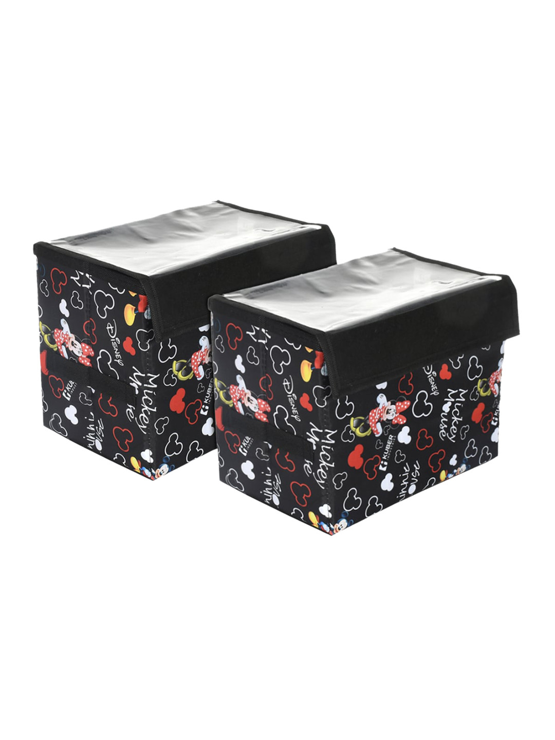 Kuber Industries Black & Red 2Pcs Disney Minnie Print Storage Organiser With Lid & Handle