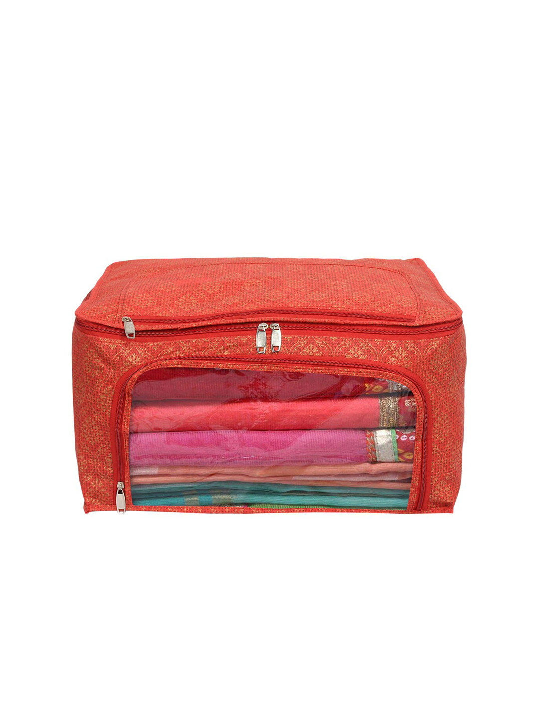 Kuber Industries Red Printed Non-Woven Saree Organiser With Large Pocket