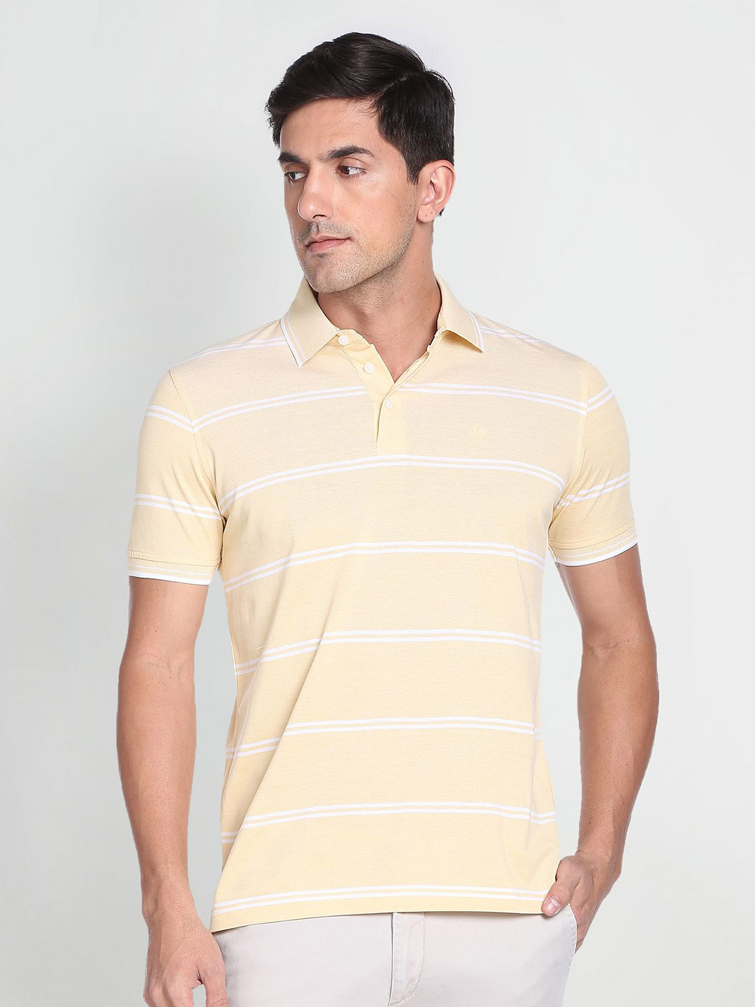 Arrow Striped Polo Collar Cotton T-shirt