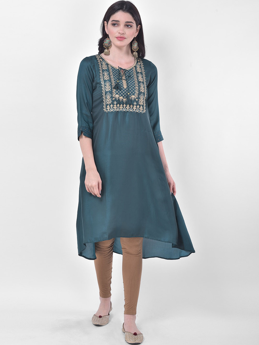 Span Ethnic Motifs Yoke Design Sequins Cotton Silk Kurta