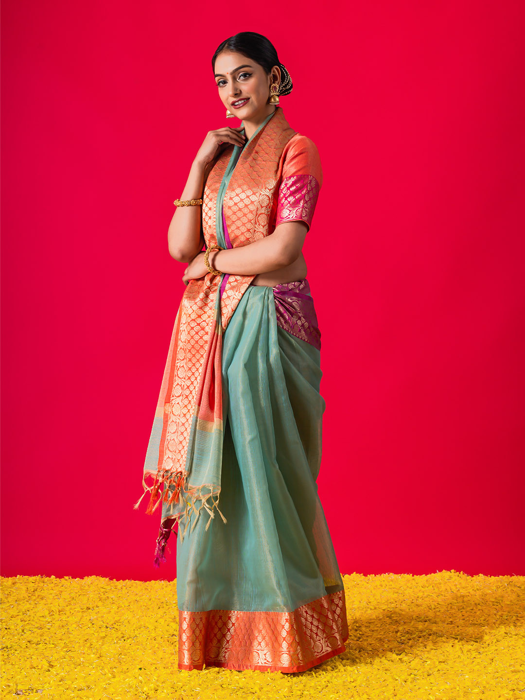 Triyah Woven Border Zari Muga Saree