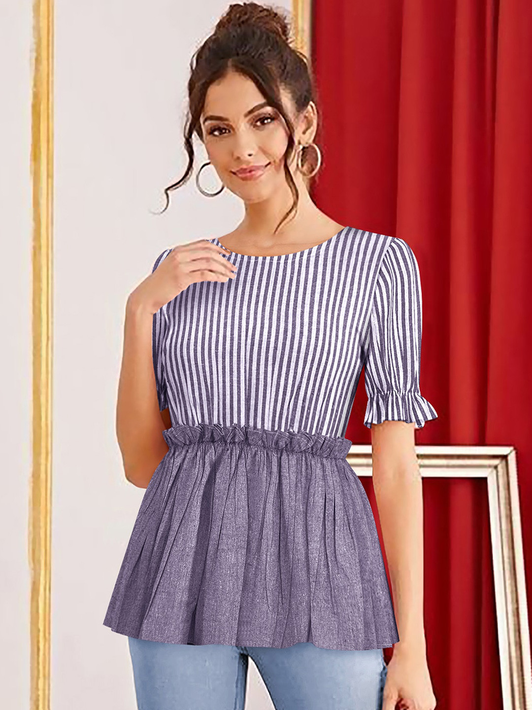 KERI PERRY Purple Striped Top