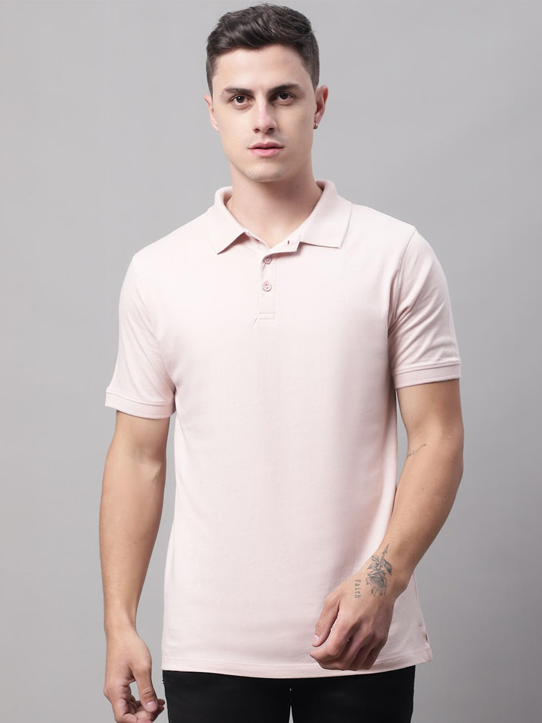 DOOR74 Men Pink Polo Collar T-shirt