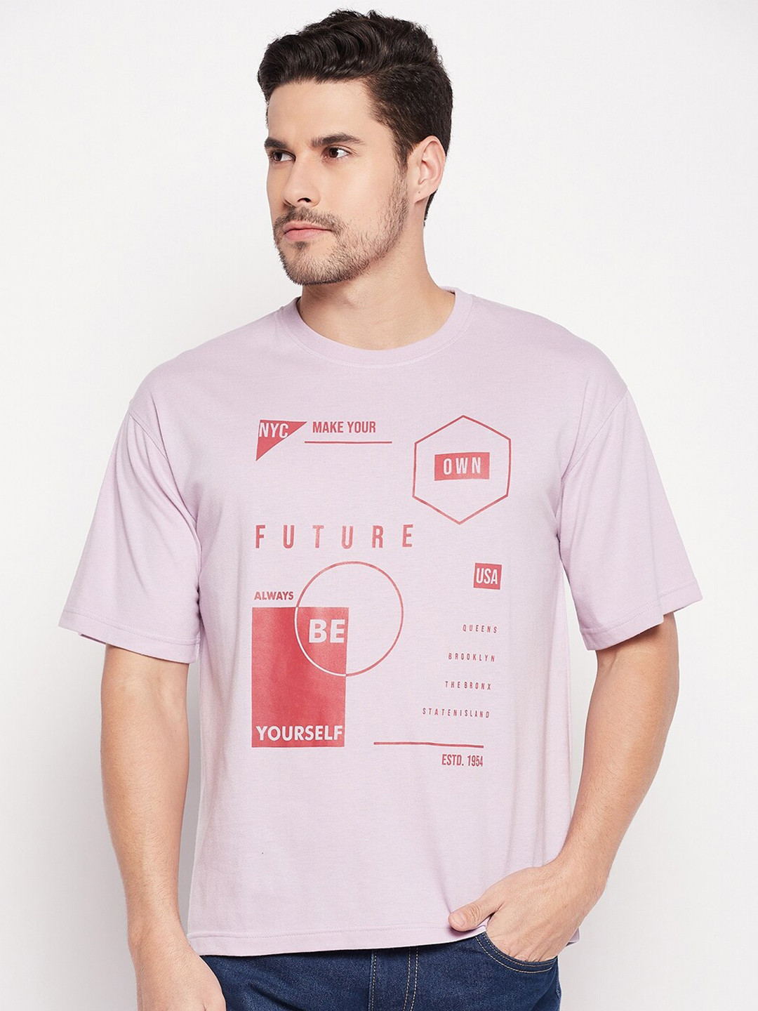 Club York Men Typography Printed Round Neck Cotton T-shirt