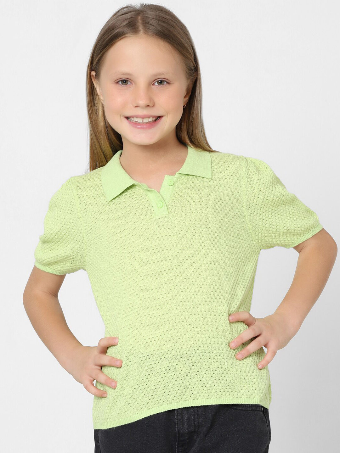 KIDS ONLY Girls Green Polo Collar T-shirt