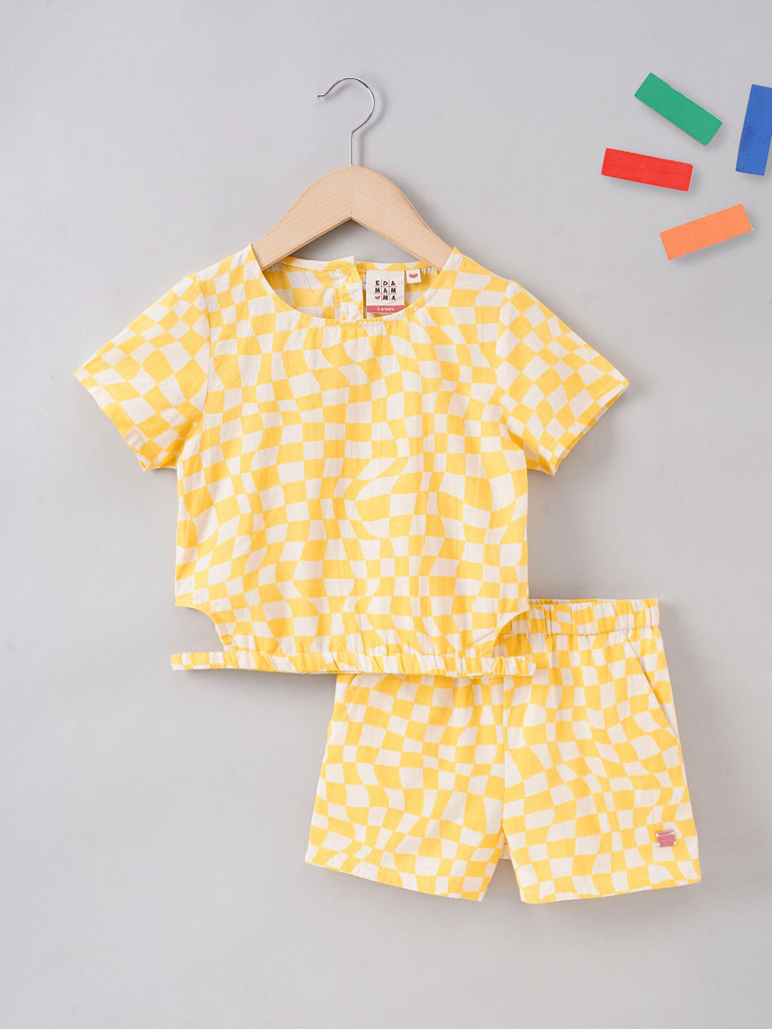 Ed-a-Mamma Girls Checked Pure Cotton Top with Shorts Clothing Set
