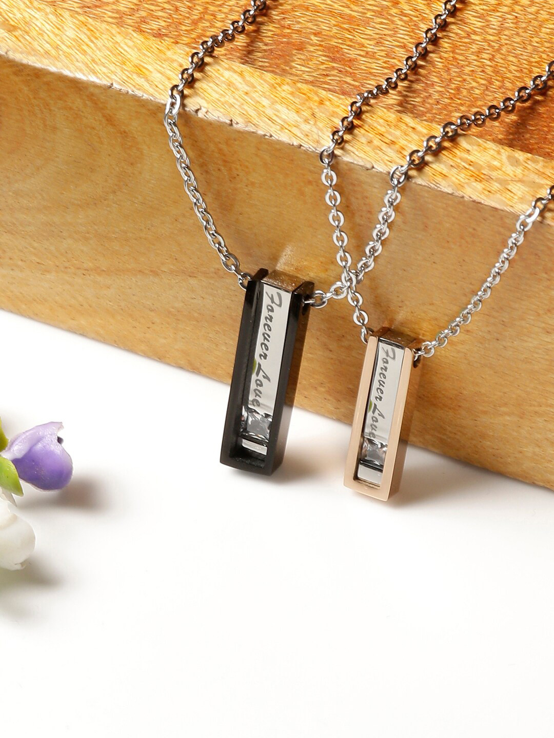 AQUASTREET Silver-Plated CZ-Studded Love Forever Pendant With Chain