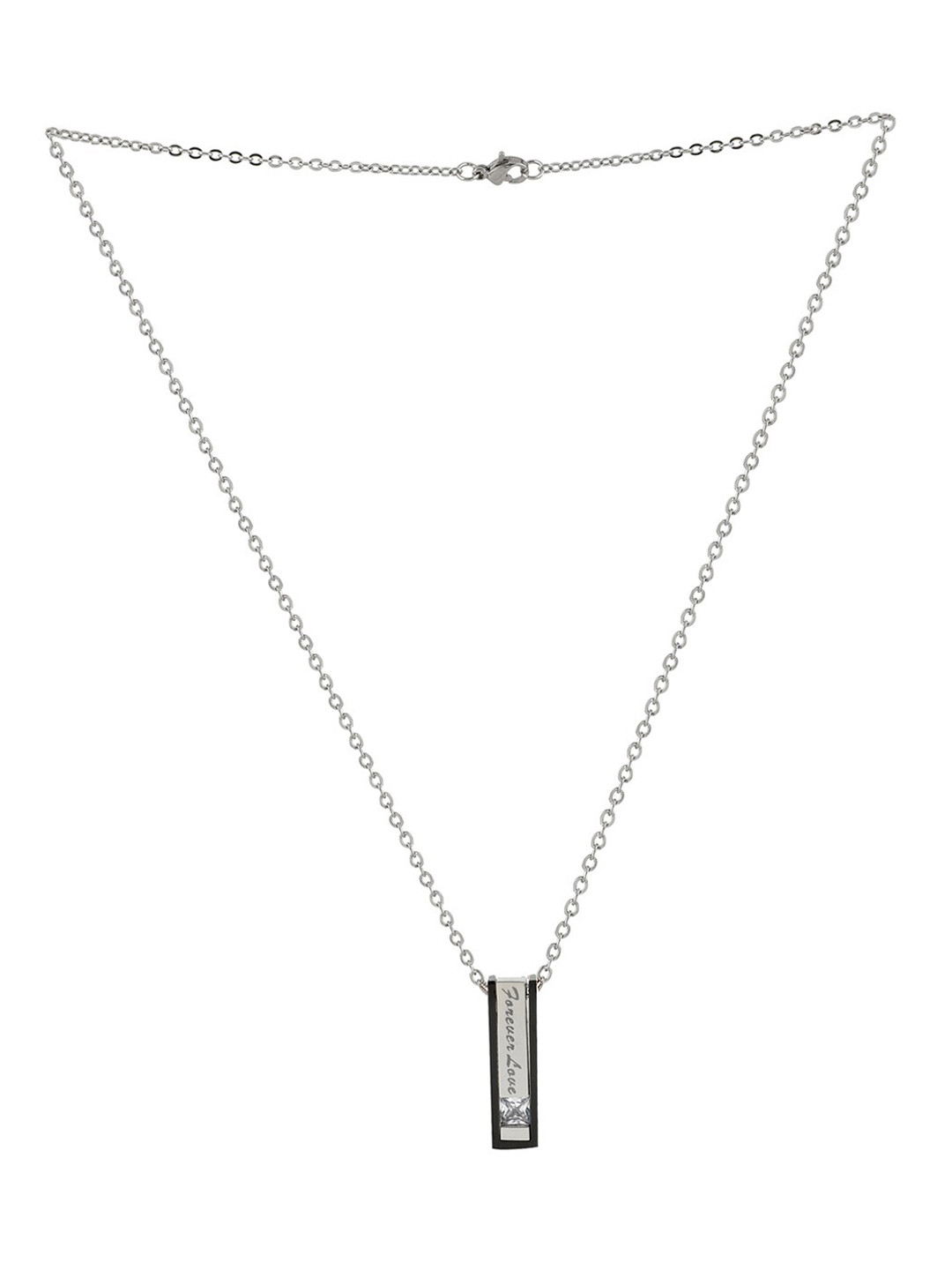 AQUASTREET Silver-Plated CZ-Studded Forever Love Chain & Pendant