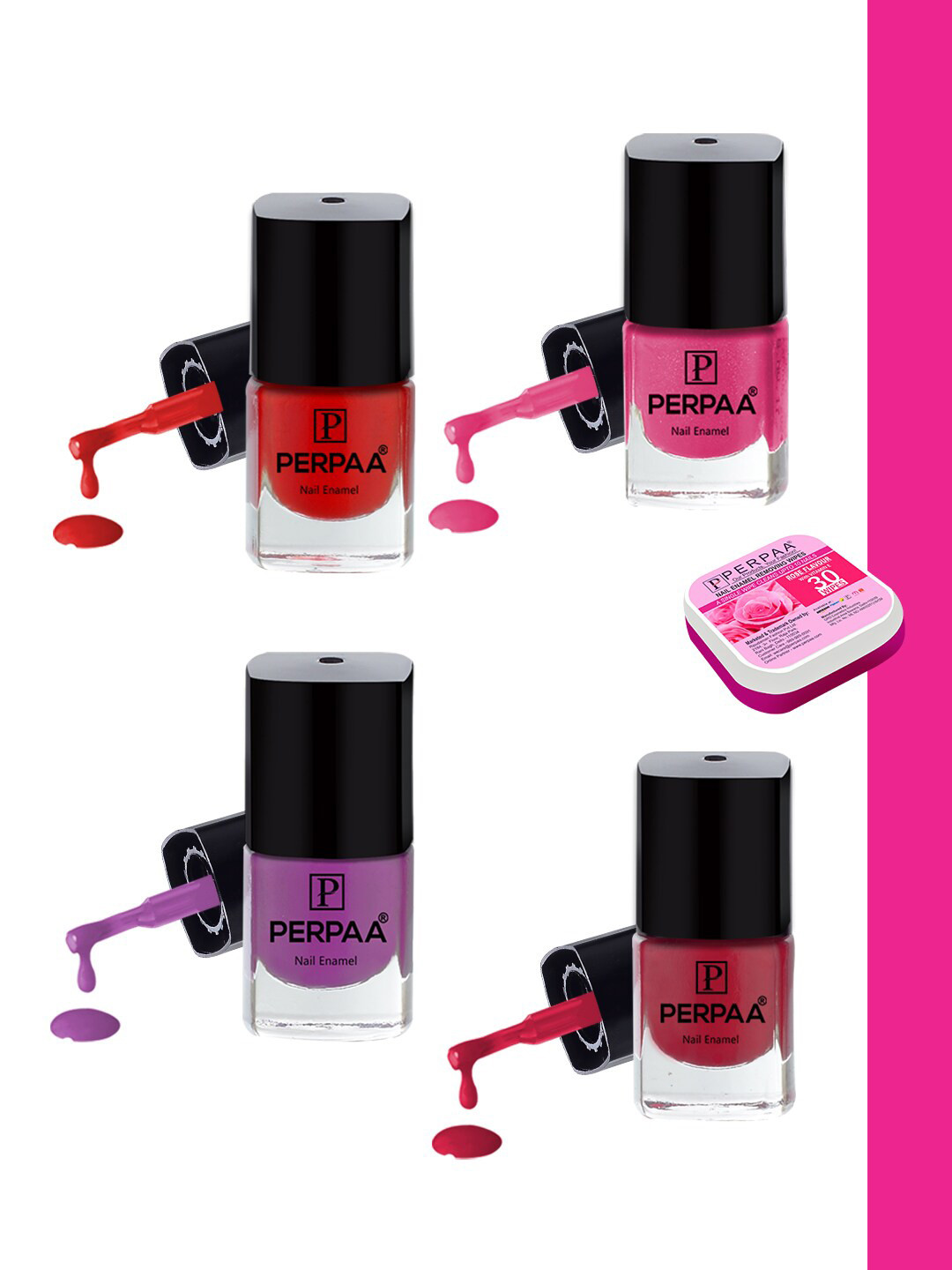 PERPAA Set Of 4 High Shine Long-Lasting Non Toxic Nail Polish - 5ml Each