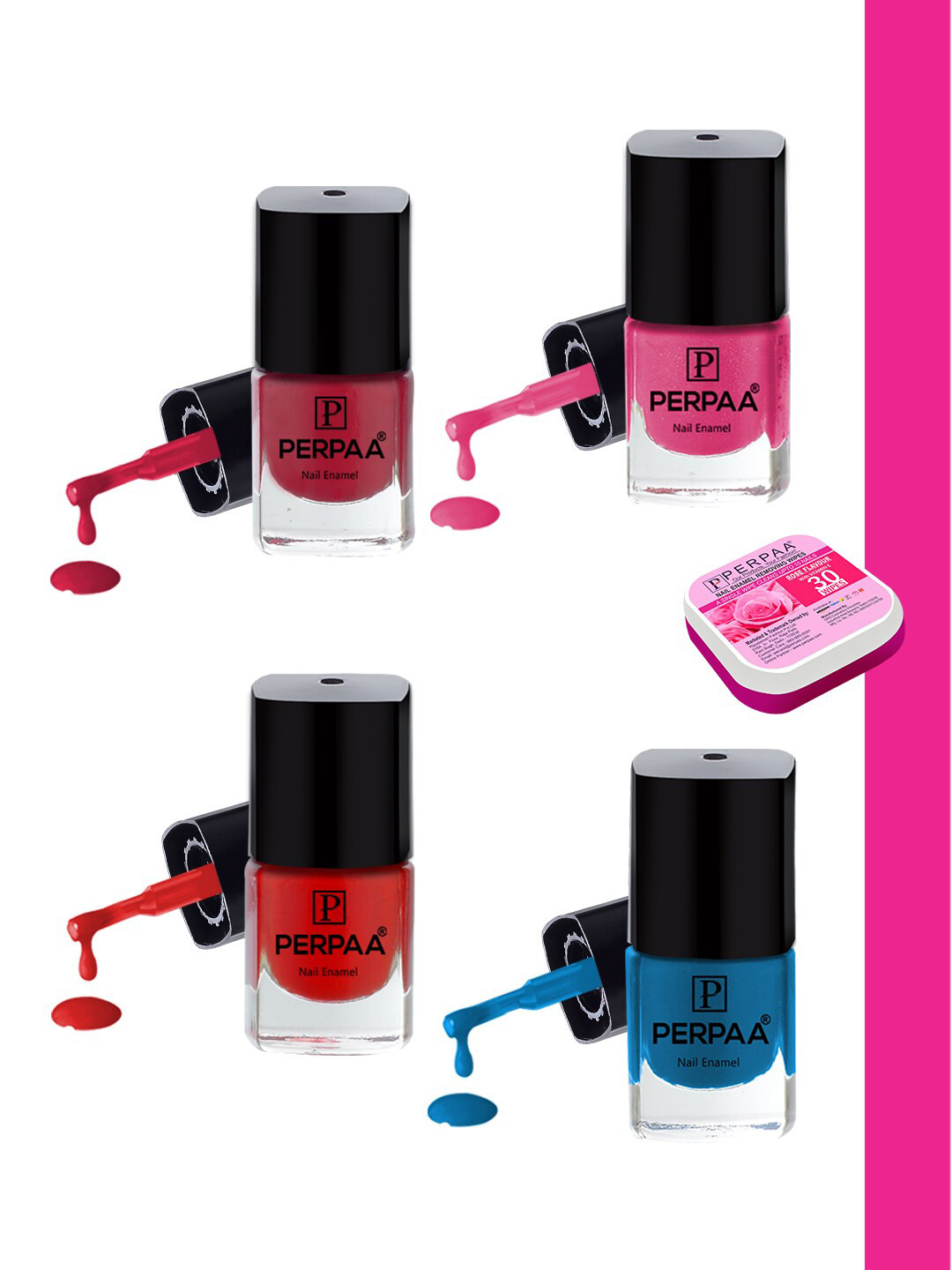 PERPAA Set Of 4 High Shine Long-Lasting Non Toxic Nail Polish - 5ml Each