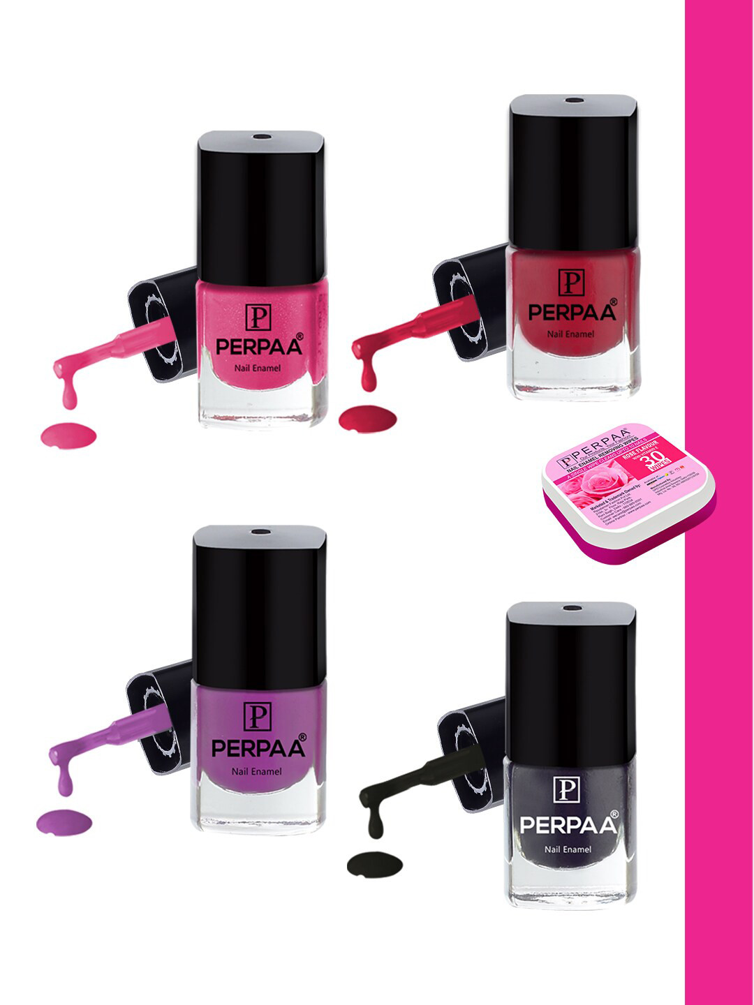 PERPAA Set Of 4 Trendy High-Shine Long-Lasting Non-Toxic Nail Polishes - 5ml Each