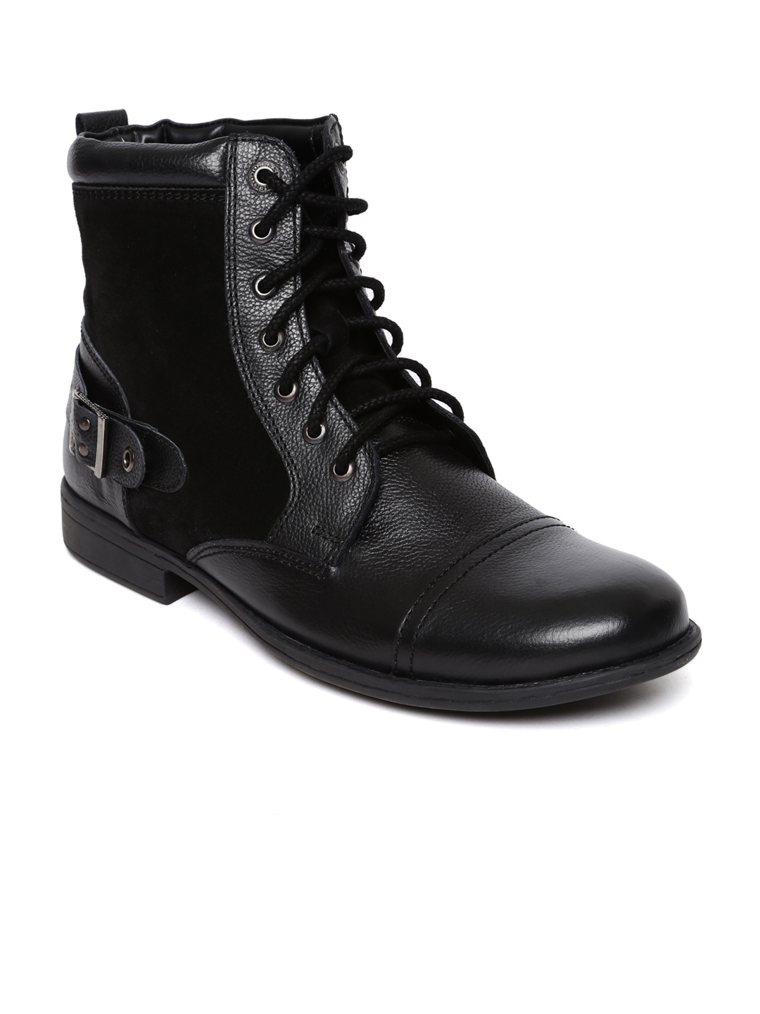 Buy Alberto Torresi Men Black Solid Leather High Top Flat Boots
