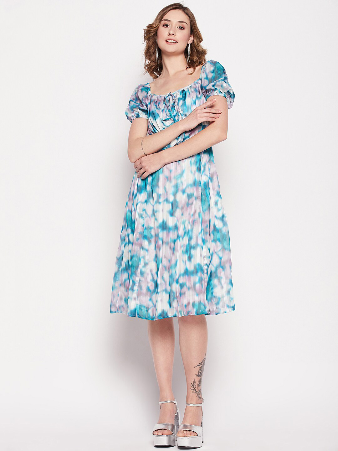 CAMLA Abstract Printed Square Neck Empire Dress