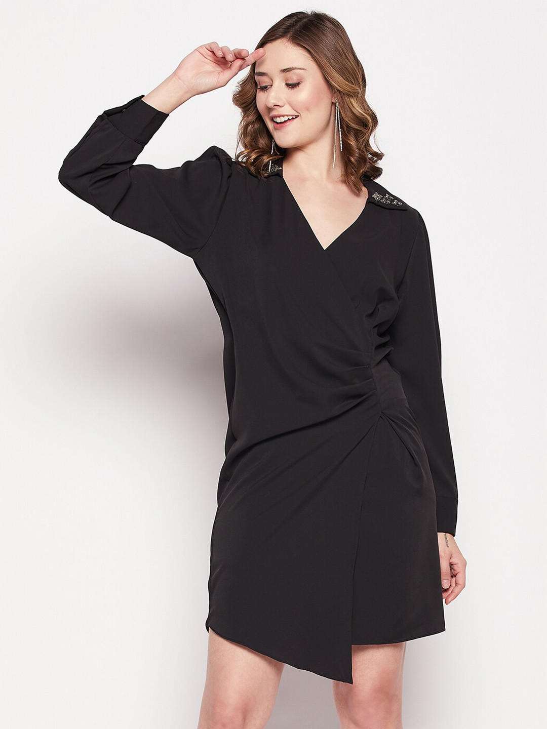 CAMLA Shirt Collar Asymmetric Wrap Dress