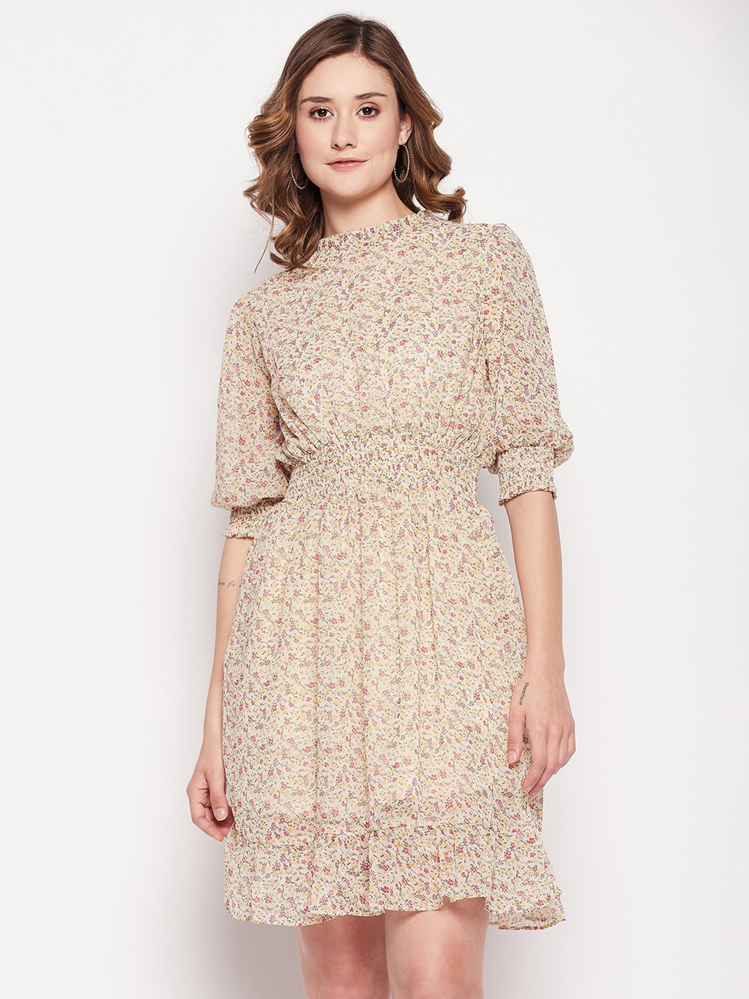 CAMLA High Neck Puff Sleeves Floral Dress