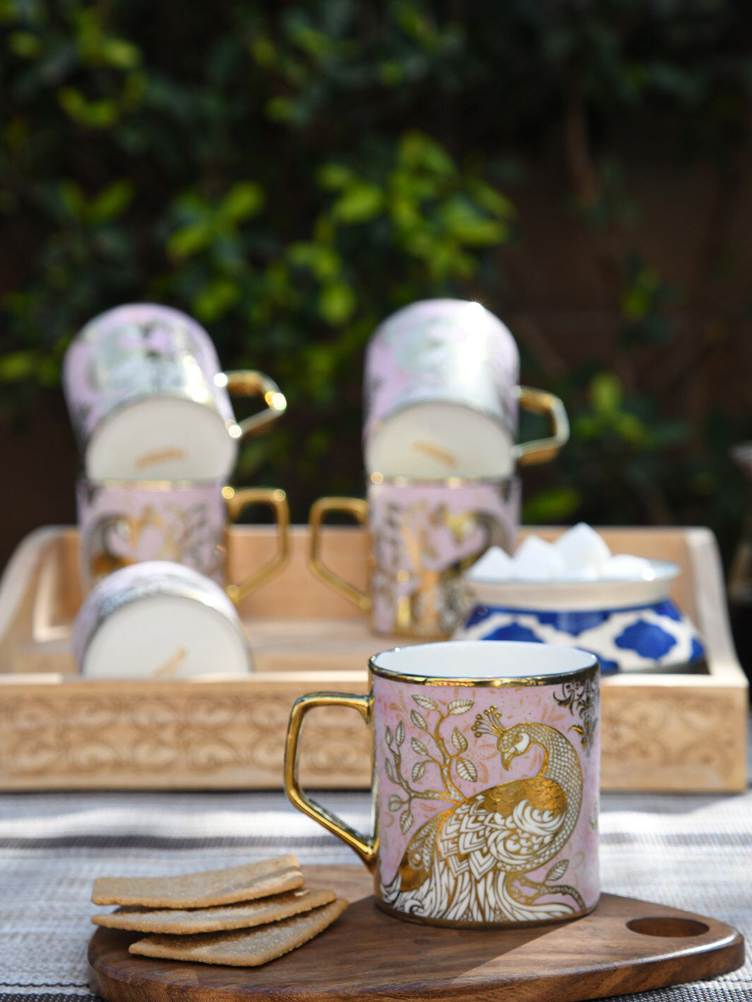 Femora Farid Name Personalised Gold Ethnic Motifs Bone China Handmade 6 Piece Cups-180ml