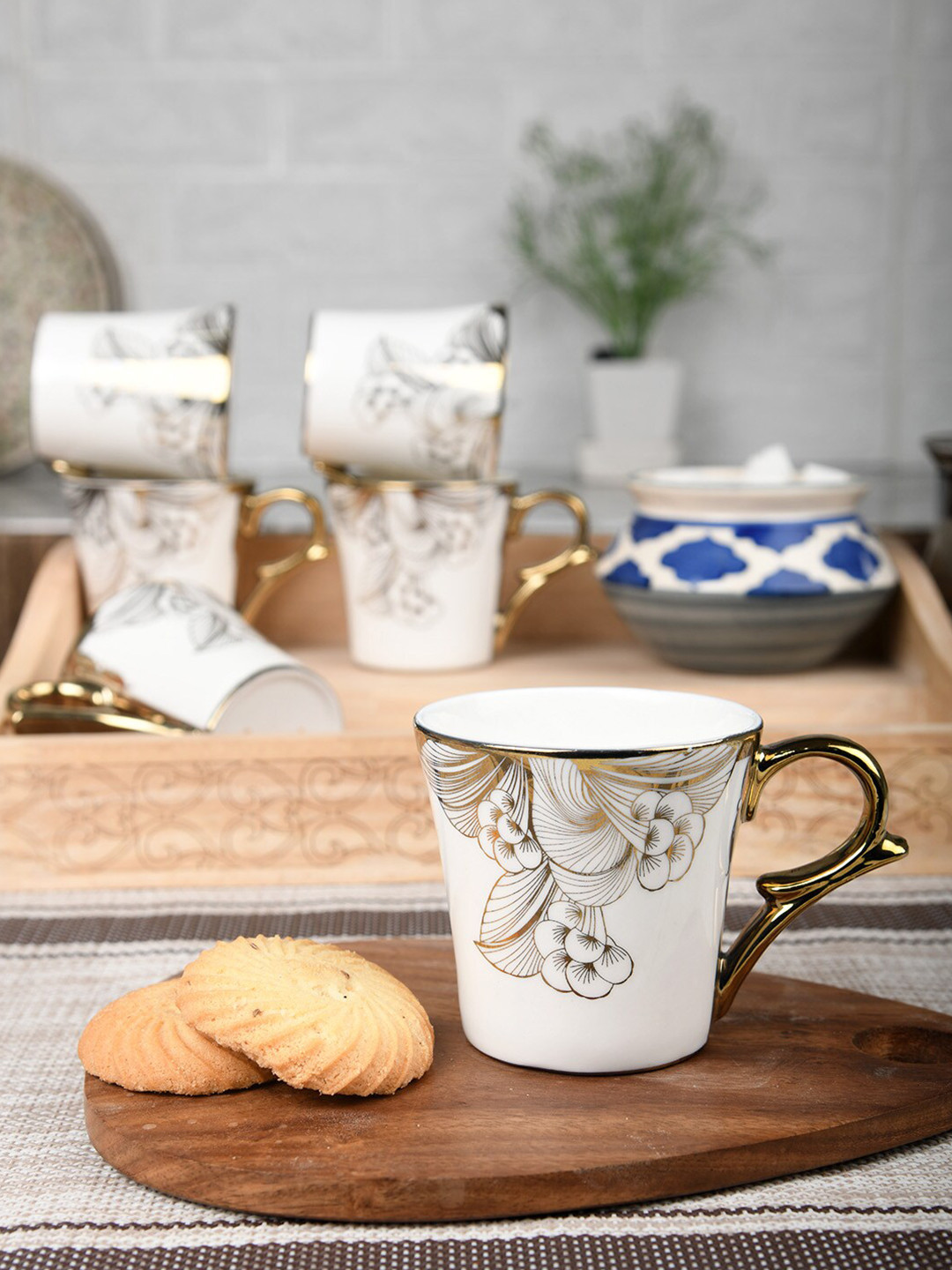 Femora Phani Name Personalised White Floral Bone China Handmade 6 Piece Cups-160ml