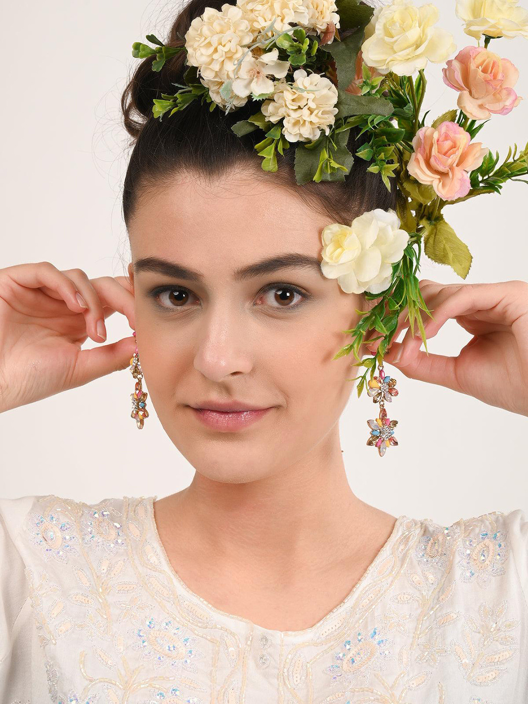 ODETTE Gold-Plated Chunky Rich Look Floral Drop Earrings