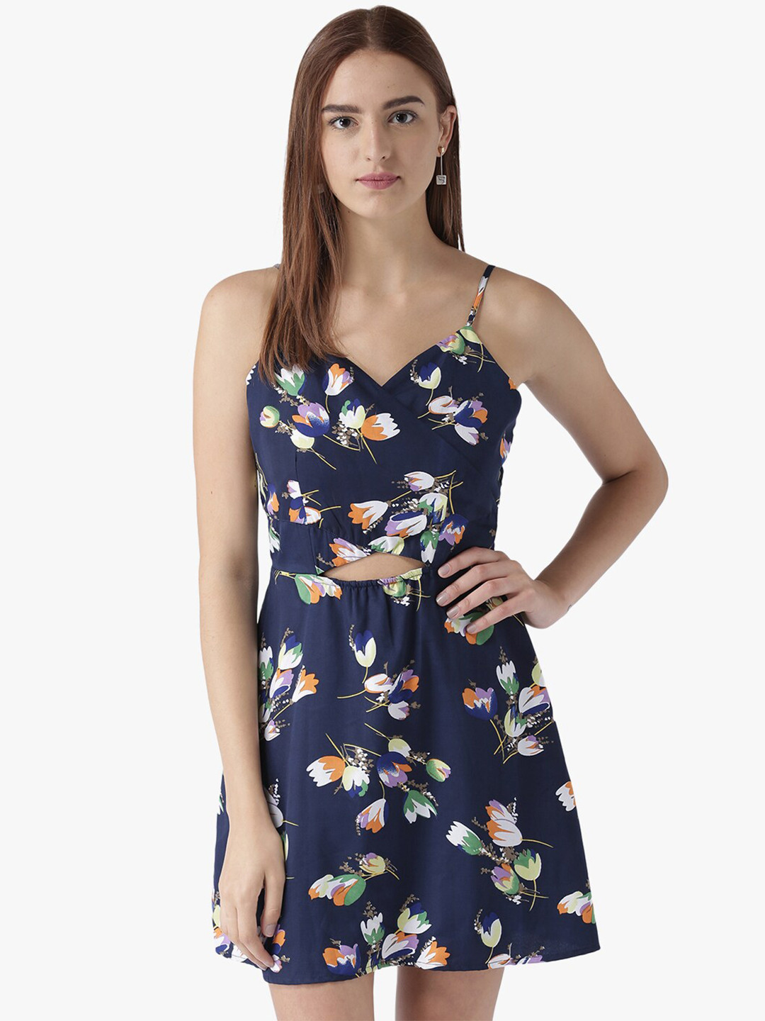 DODO & MOA Sweetheart Neck Floral Satin A-Line Dress