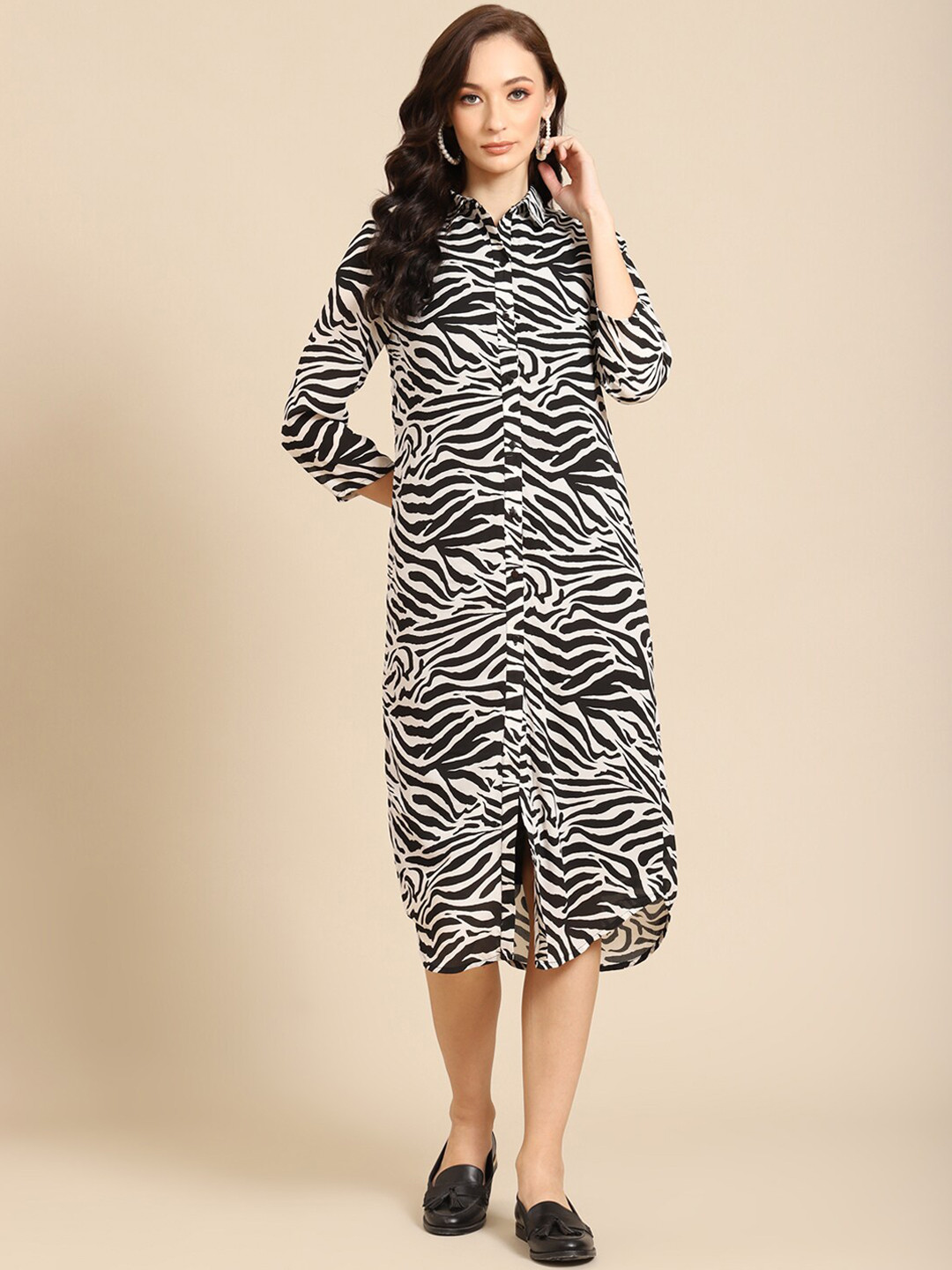 DODO & MOA Animal Printed Chiffon Shirt Midi Dress
