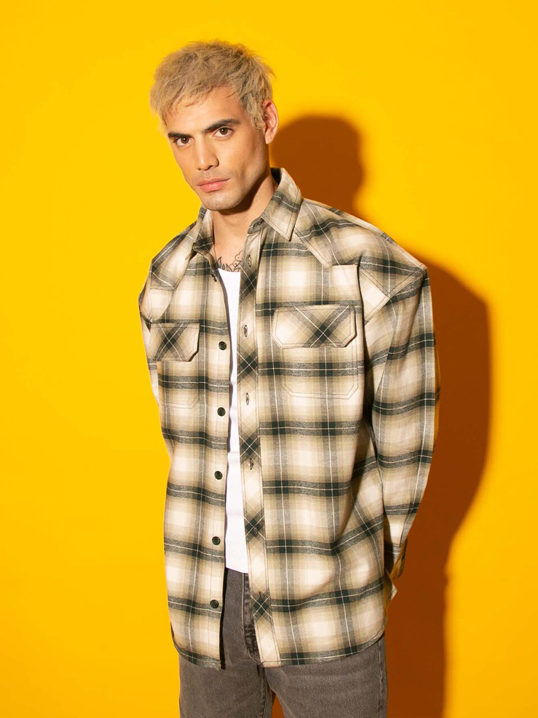 Bonkers Corner Boxy Tartan Checked Cotton Casual Shirt