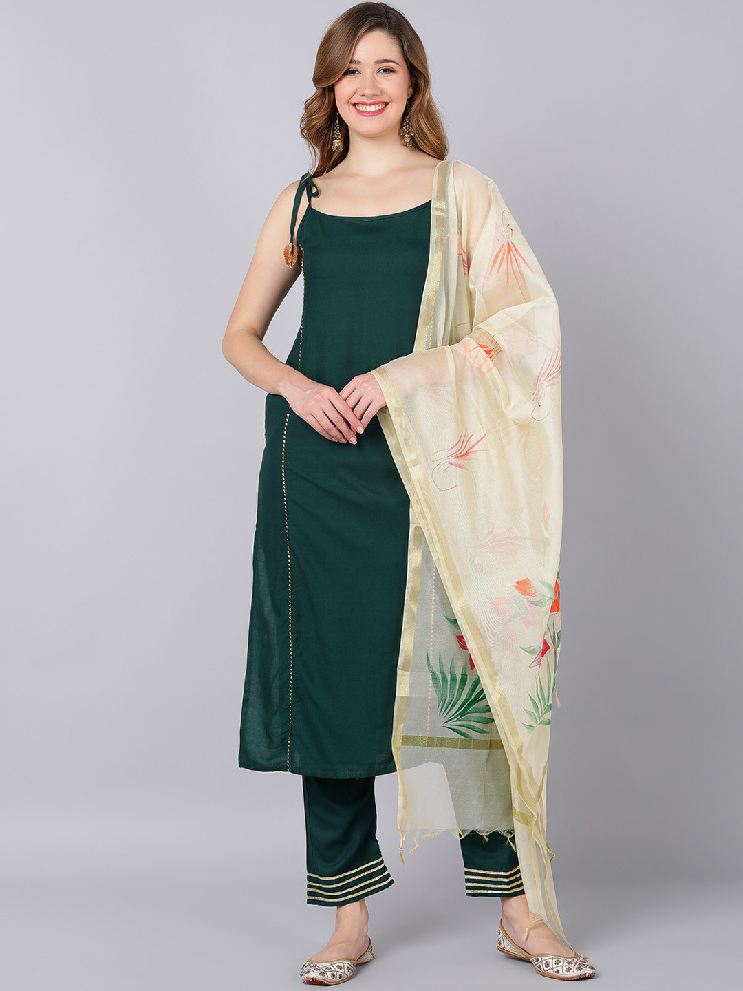 Indi INSIDE Gotta Patti Shoulder Straps Kurta With Trousers & Dupatta