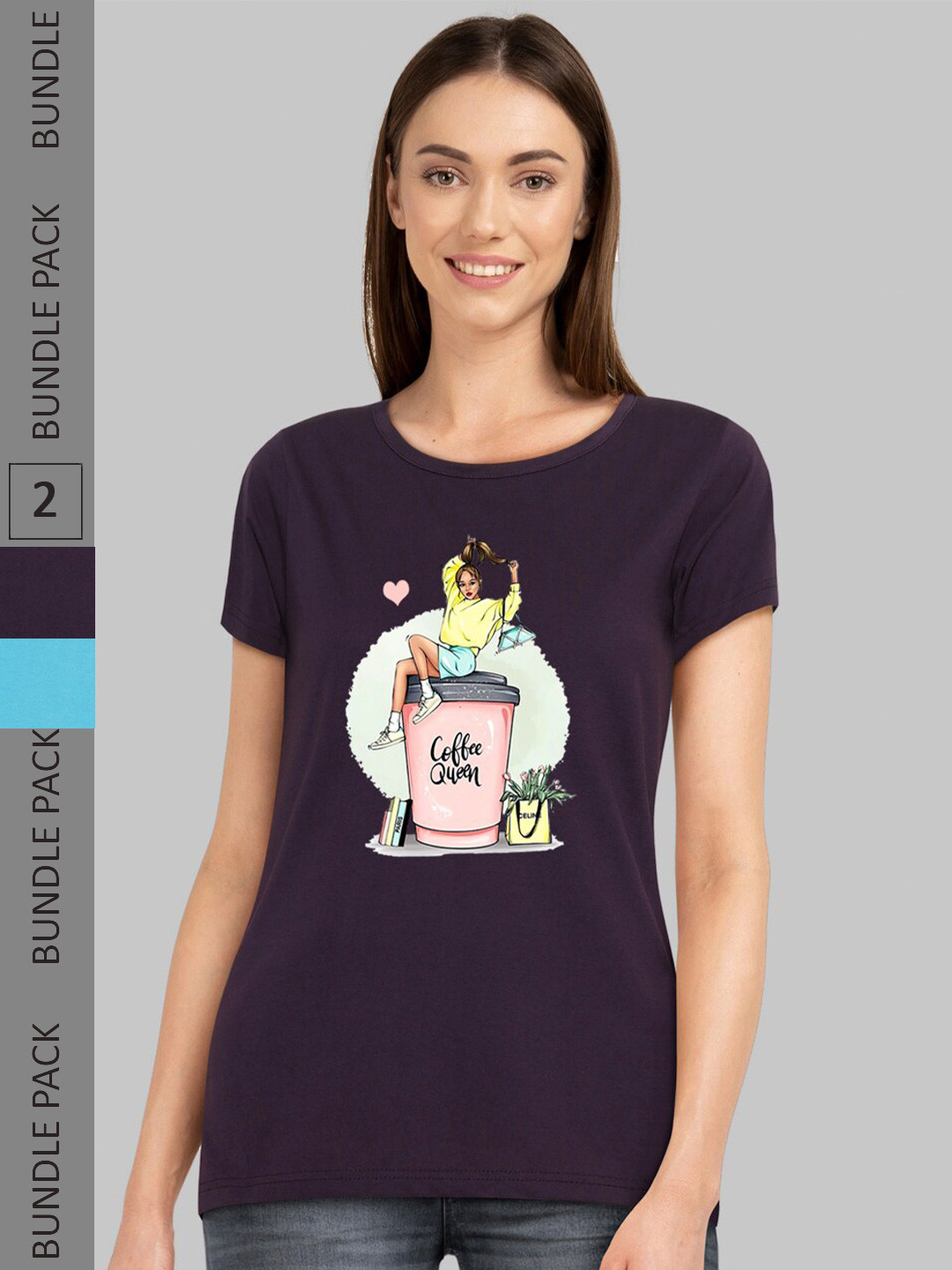 CHOZI Pack Of 2 Round Neck Graphic Printed Running Cotton T-shirt
