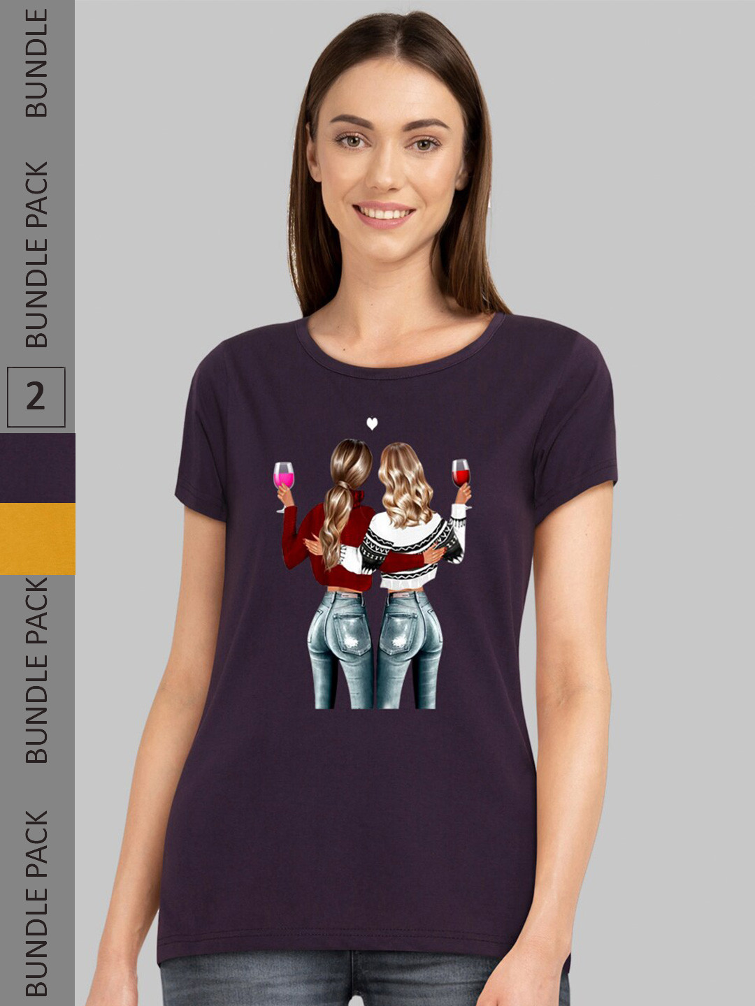 CHOZI Pack Of 2 Round Neck Graphic Printed Running Cotton T-shirt