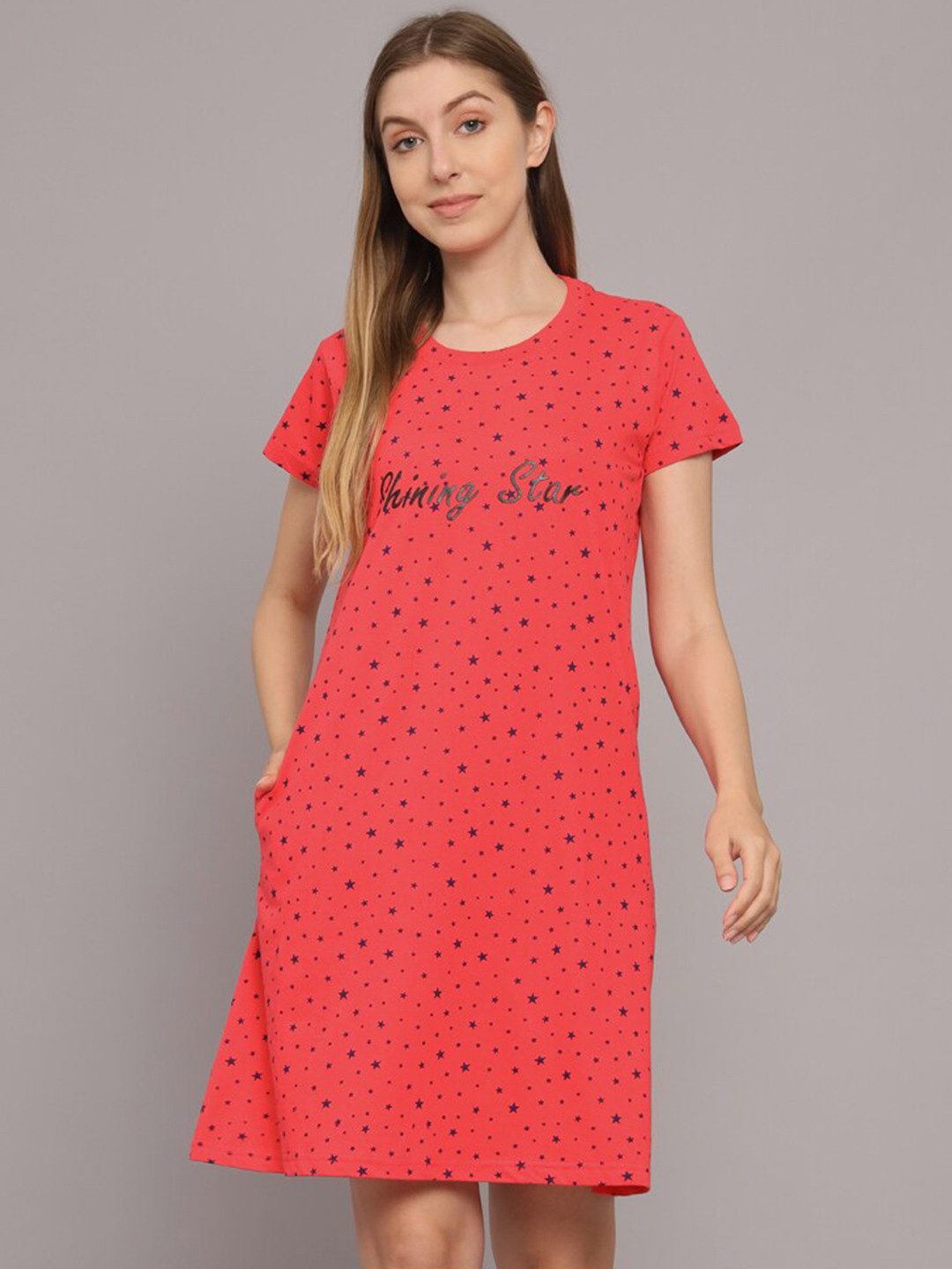 SEPHANI Stars Printed Pure Cotton Nightdress