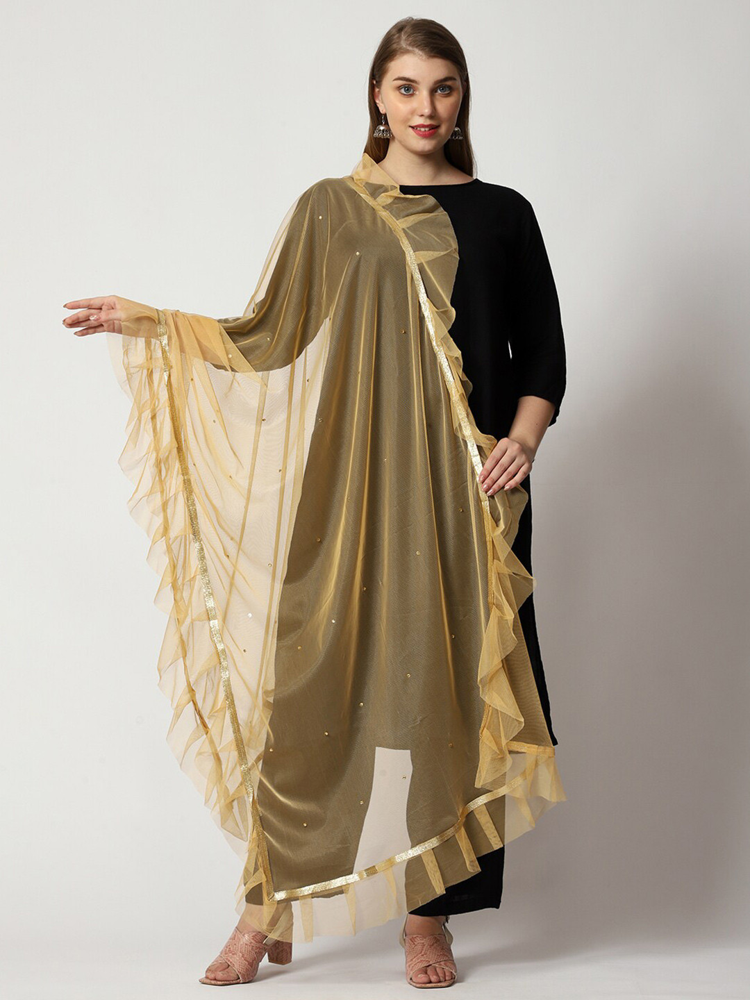 WEAVERS VILLA Embellished Beads & Stones Net Dupatta