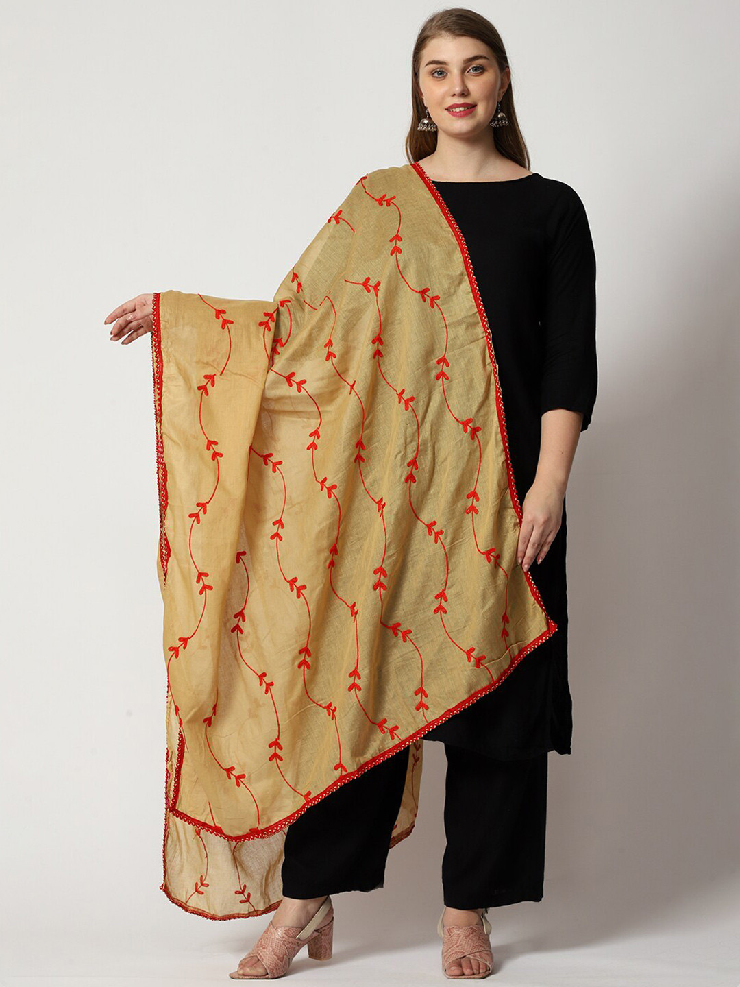 WEAVERS VILLA Ethnic Motifs Embroidered Thread Work Dupatta