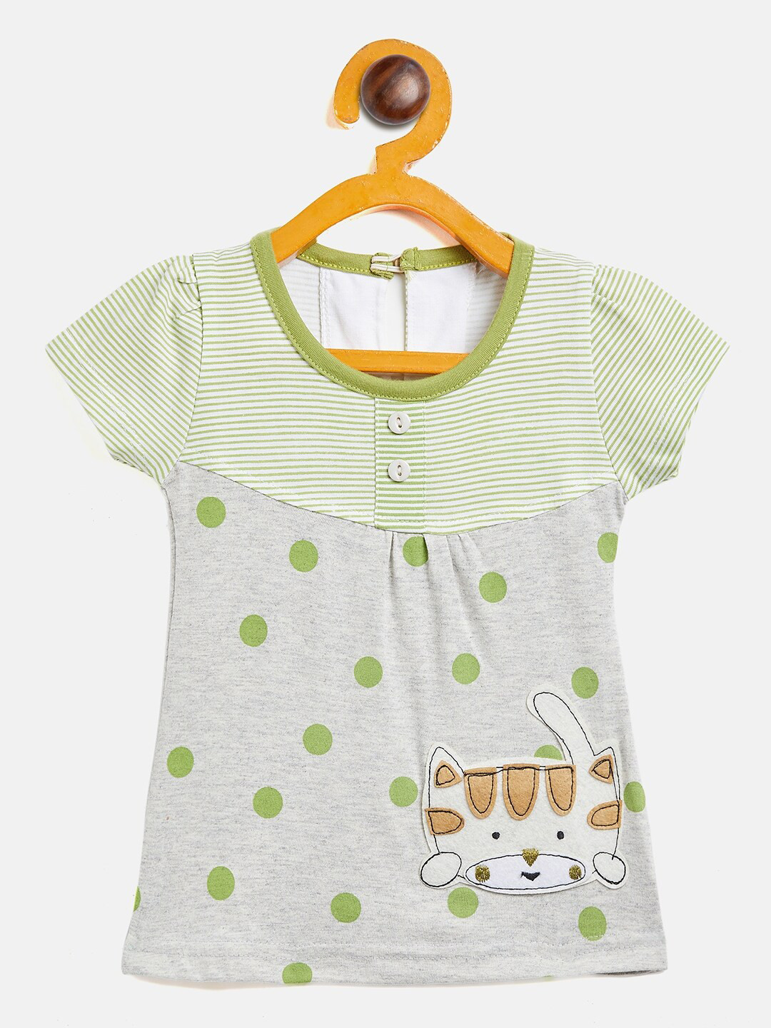 Camey Infant Girls Polka Dots Printed Applique A-Line Cotton Dress