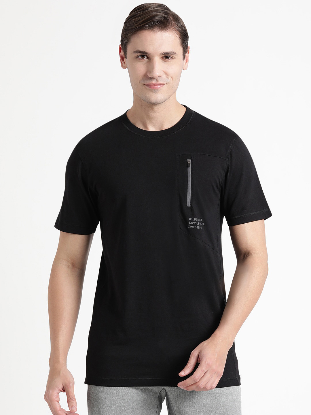 Wildcraft Pure Cotton Rapid-Dry Anti-odour Breathable T-shirt With Zip Detail Pocket
