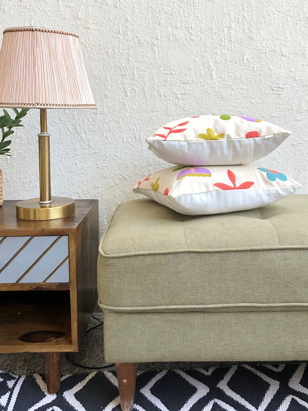 JASMEY HOMES madhuban Khaki Embroidered Cotton Square Cushion Cover