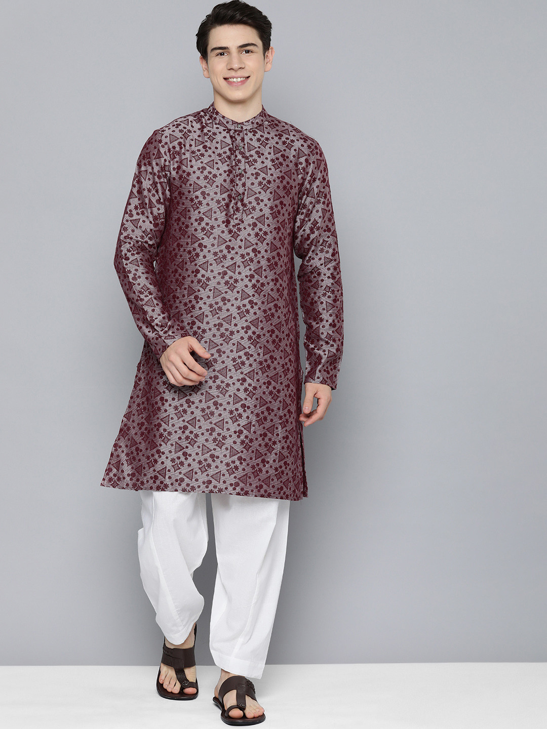 HERE&NOW Geometric Thread Work Pure Cotton Kurta With Pyjamas