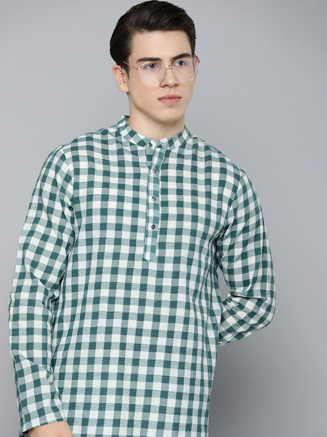 HERE&NOW Checked Thread Work Pure Cotton Kurta with Pyjamas